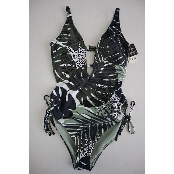 Bar III Women's Sz S Moody Tropics Printed Side-Tie One Piece Swimsuit $88 - Picture 6 of 11